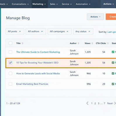 Select your target blog post in HubSpot-1