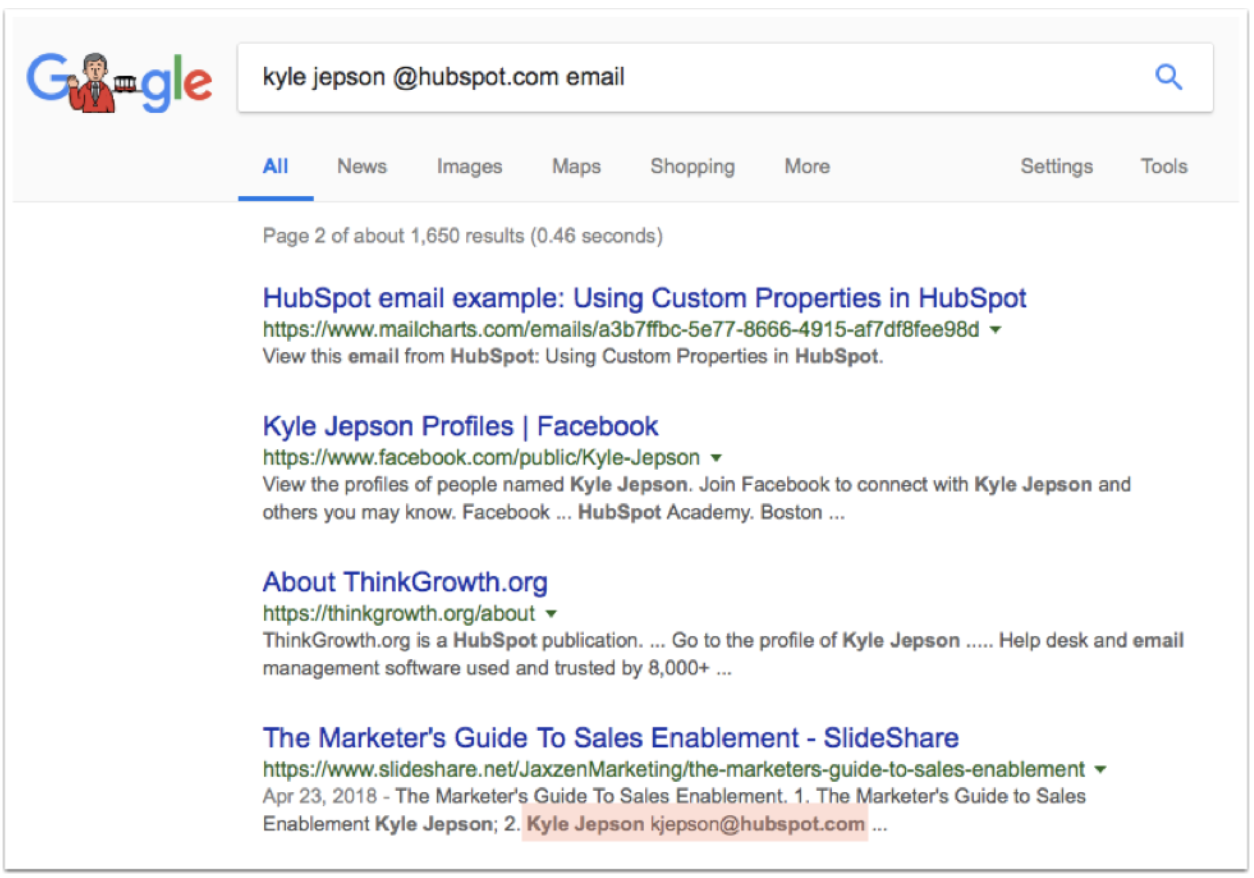 Finding and email address using Google Search